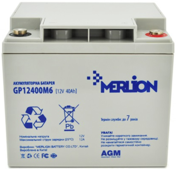 Характеристики акумулятор Merlion 12V 40AH (GP12400M6/06016) AGM