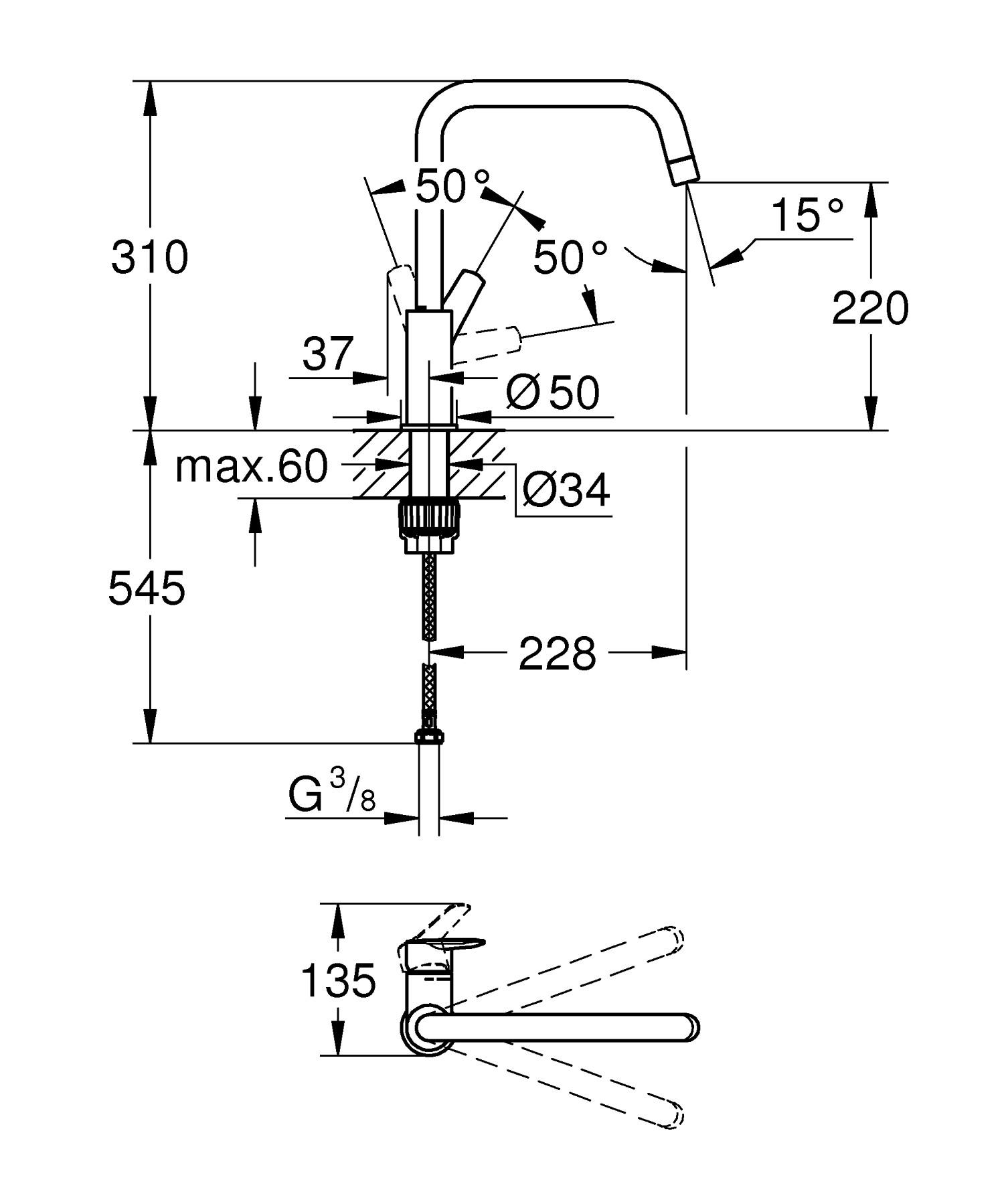 Grohe QuickFix Start (304702430) Габаритні розміри