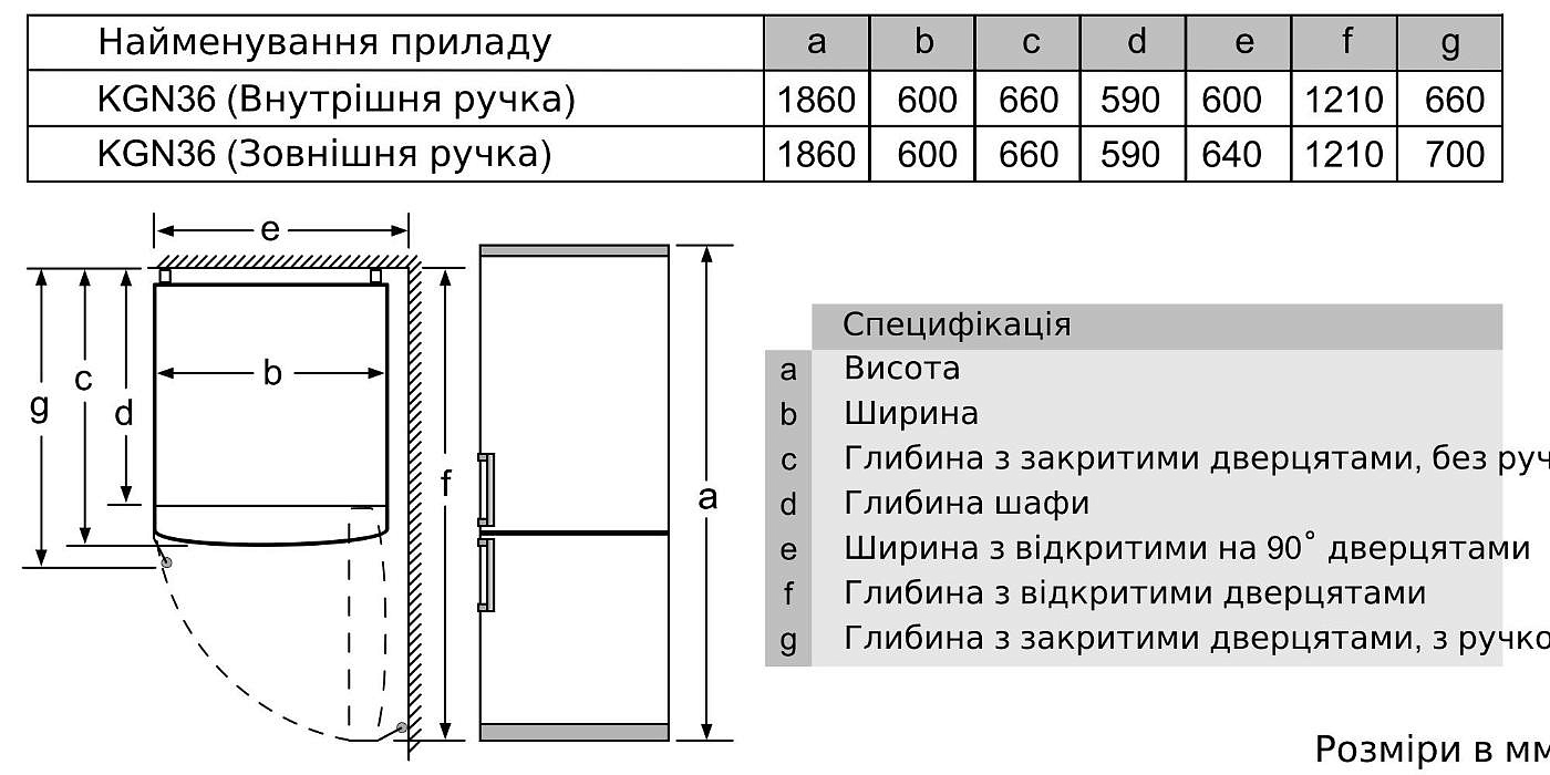 Siemens KG39NAI306 Габаритные размеры