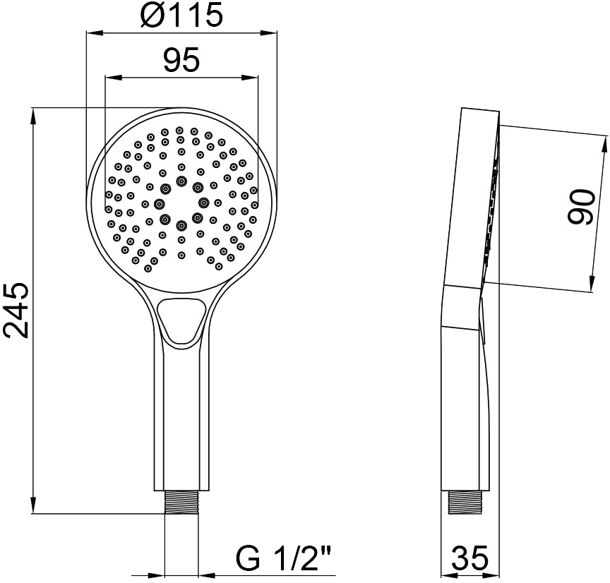 Q-Tap Rucni 115 мм QTRUCA120O3KCW Chrome Габаритные размеры