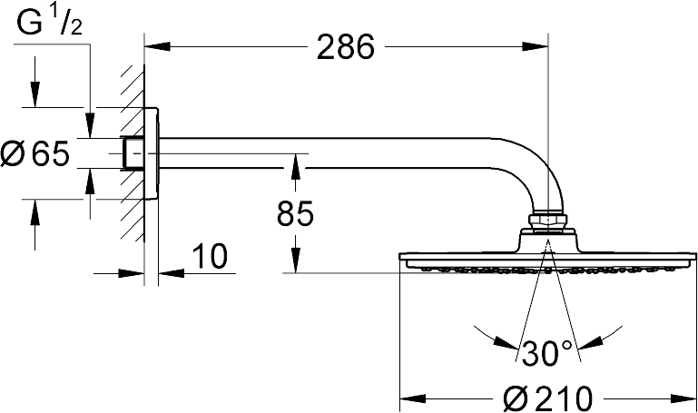 Grohe Rainshower Cosmopolitan 210 26062000 Габаритні розміри