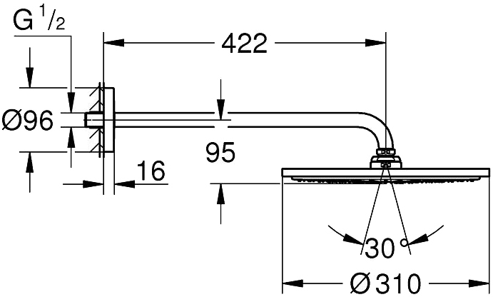 Grohe Rainshower 310 26257000 Габаритные размеры