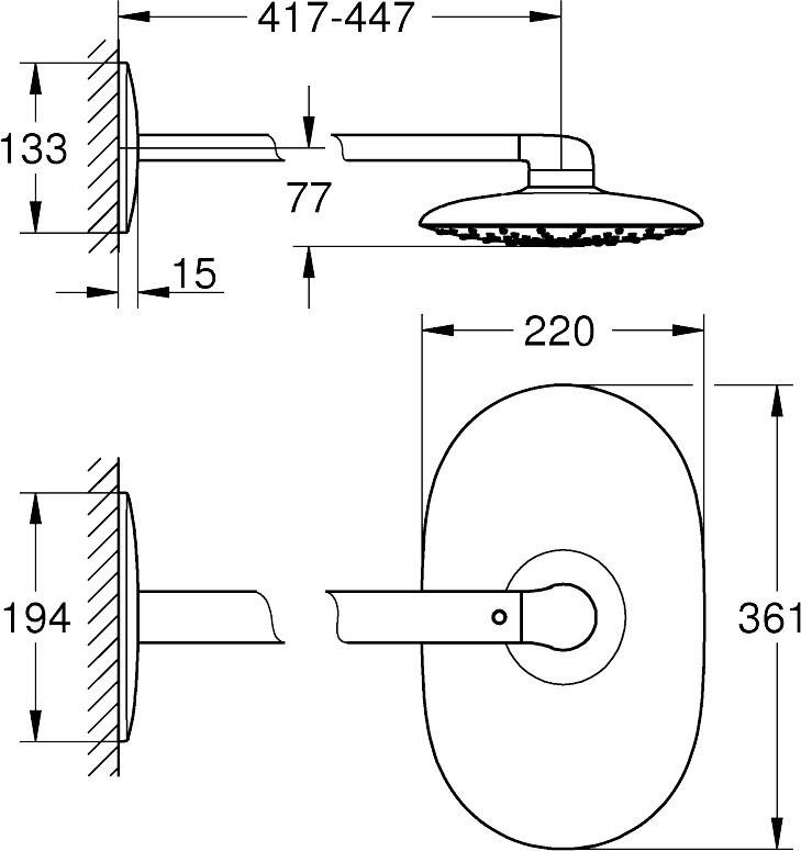 Grohe Rainshower 360 Mono 26450LS0 Габаритні розміри