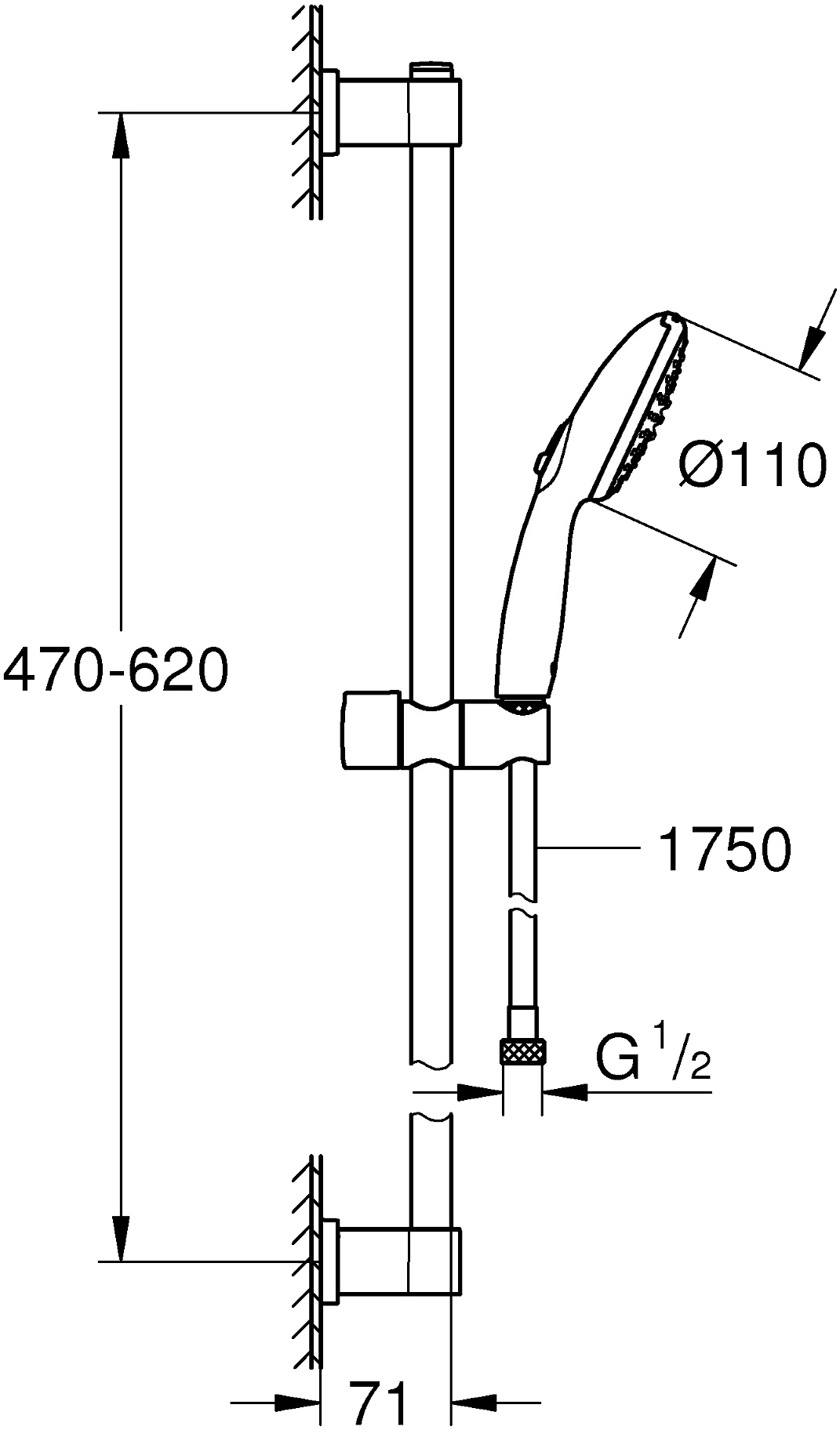 Grohe QuickFix Vitalio Start 110 27948001 Габаритні розміри