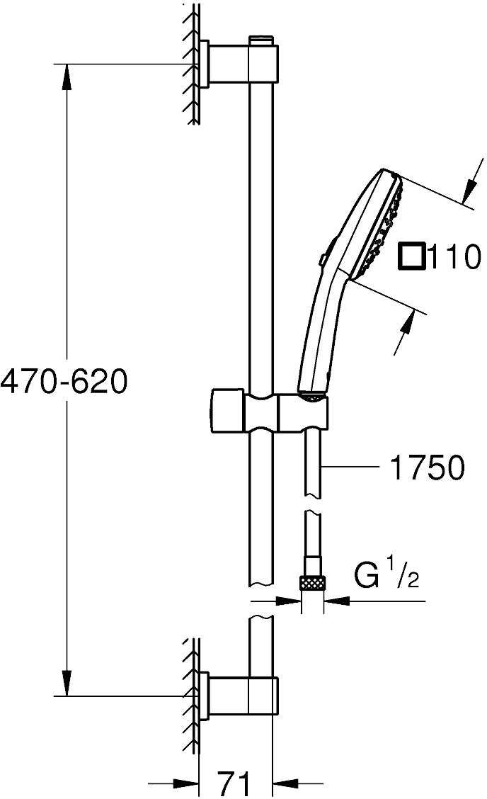 Grohe Quickfix Vitalio Comfort 110 26096001 Габаритные размеры