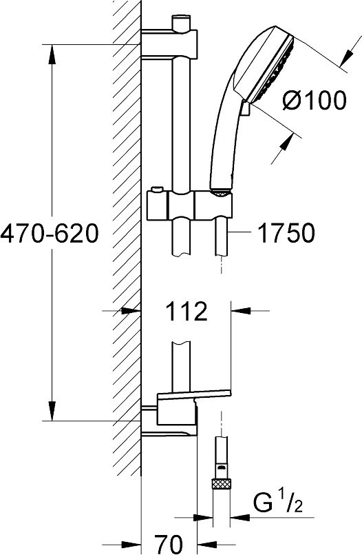 Grohe QuickFix Vitalio Comfort 100 26097000 Габаритні розміри