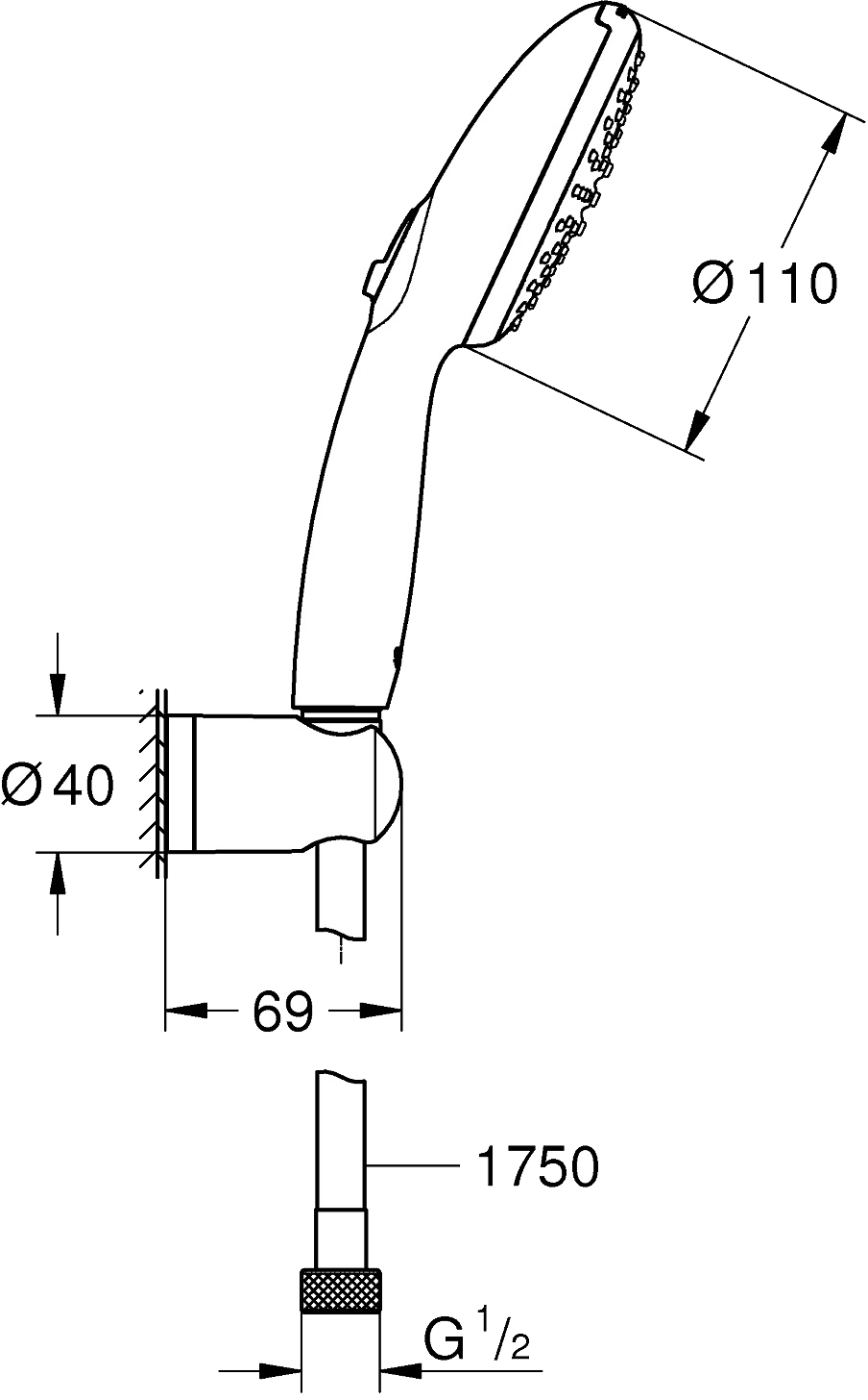 Grohe QuickFix Vitalio Start 110 27950001 Габаритні розміри