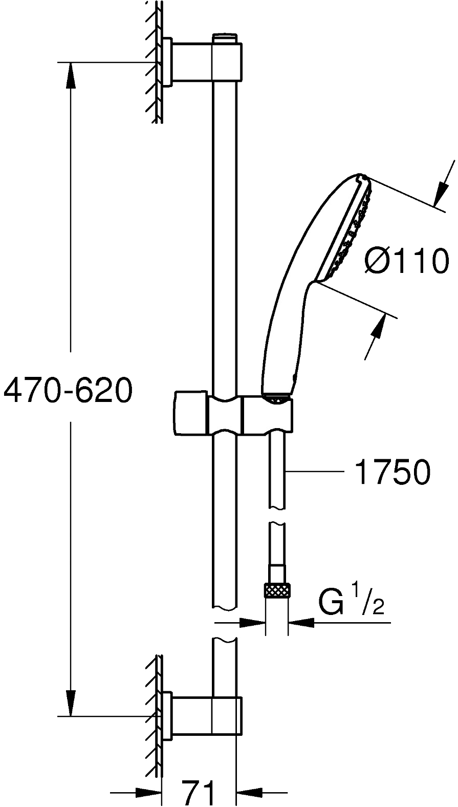 Grohe QuickFix Vitalio Start 110 27942001 Габаритні розміри