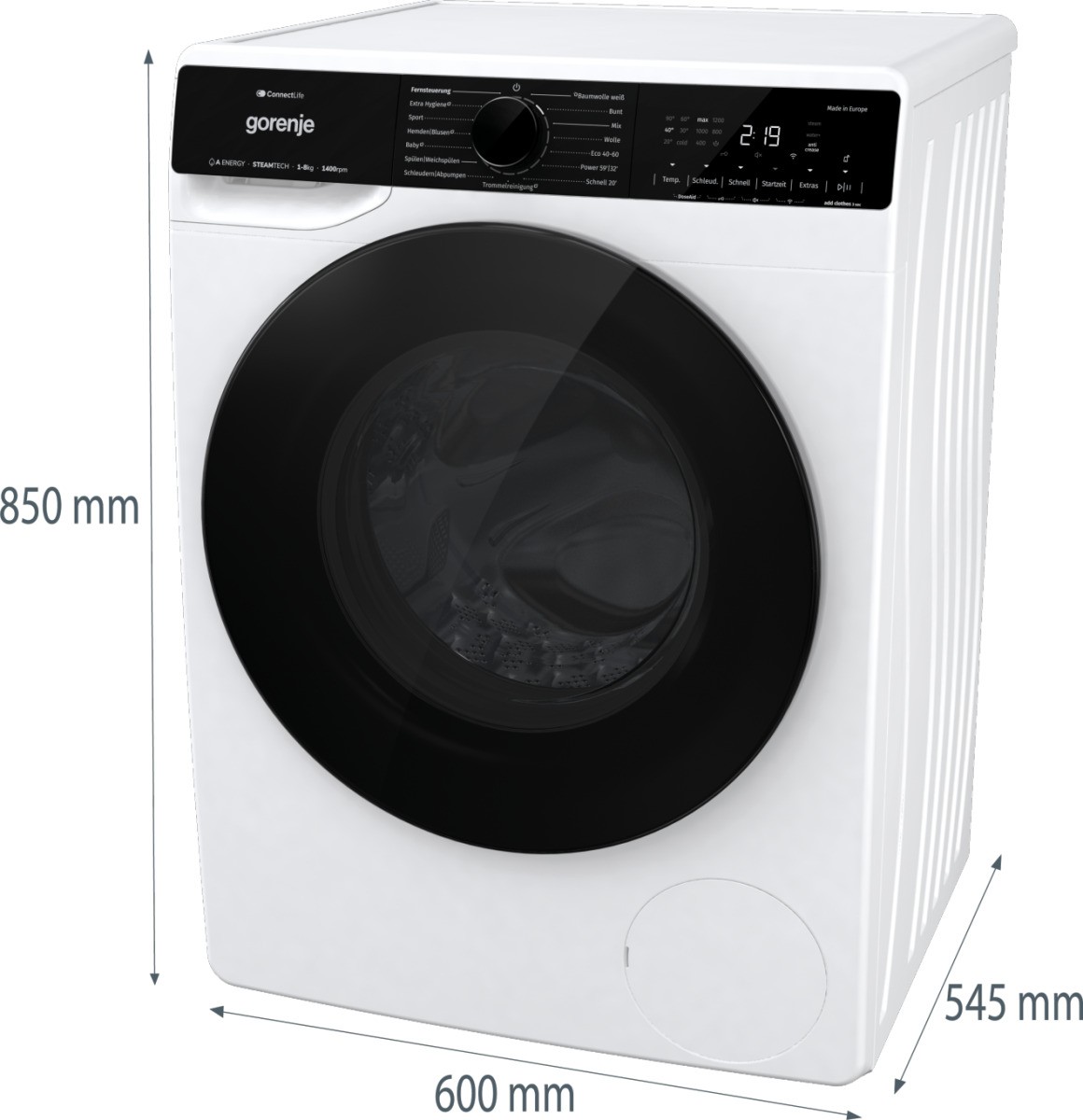 Gorenje WPNA 84 ATSWIFI3 Габаритные размеры