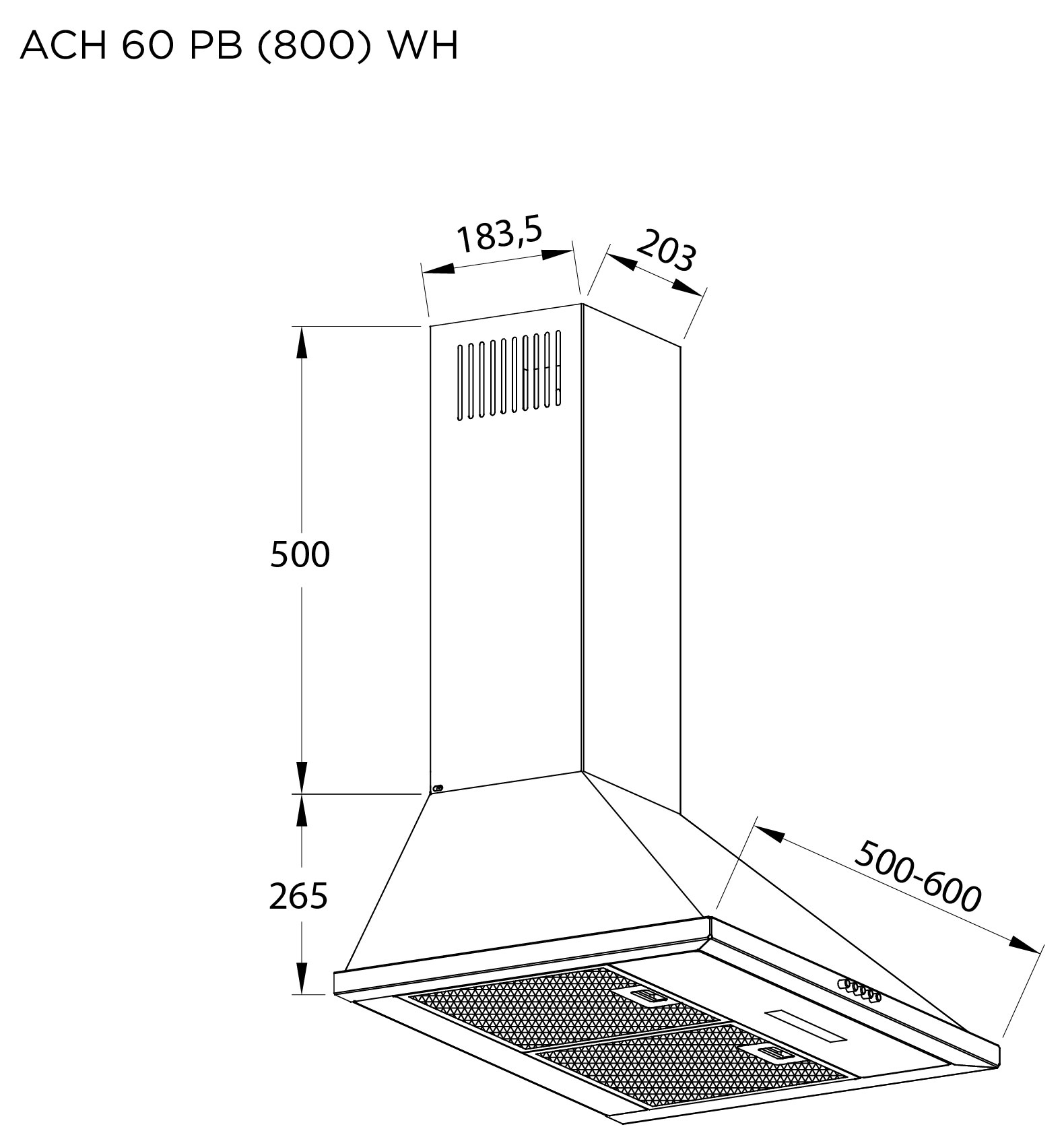 Pyramida ACH 60 PB (800) WH Габаритные размеры