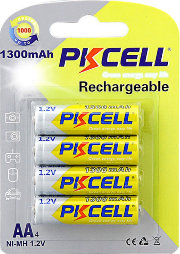 PkCell AA 1300mAh, 1.2V Ni-MH, 4pcs/card