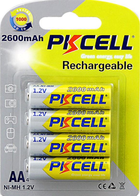 PkCell AA 2600mAh, 1.2V Ni-MH, 4pcs/card