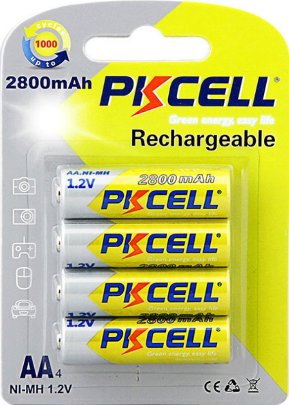 PkCell AA 2800mAh, 1.2V Ni-MH, 4pcs/card