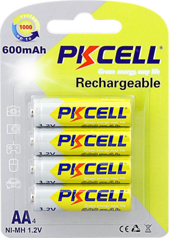 PkCell AA 600mAh, 1.2V Ni-MH, 2pcs/card green