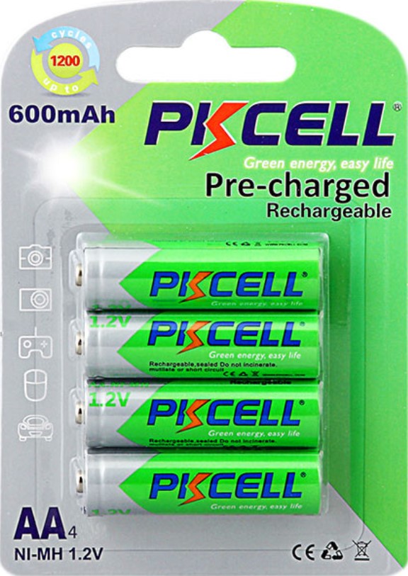 PkCell AA 600mAh, 1.2V Ni-MH, 4pcs/card