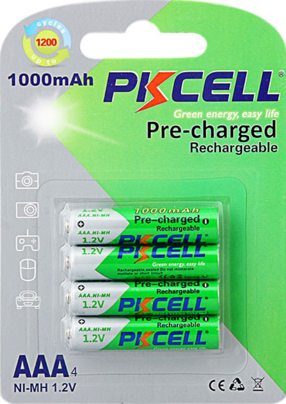 PkCell AAA 1000mAh, 1.2V Ni-MH, 4pcs/card