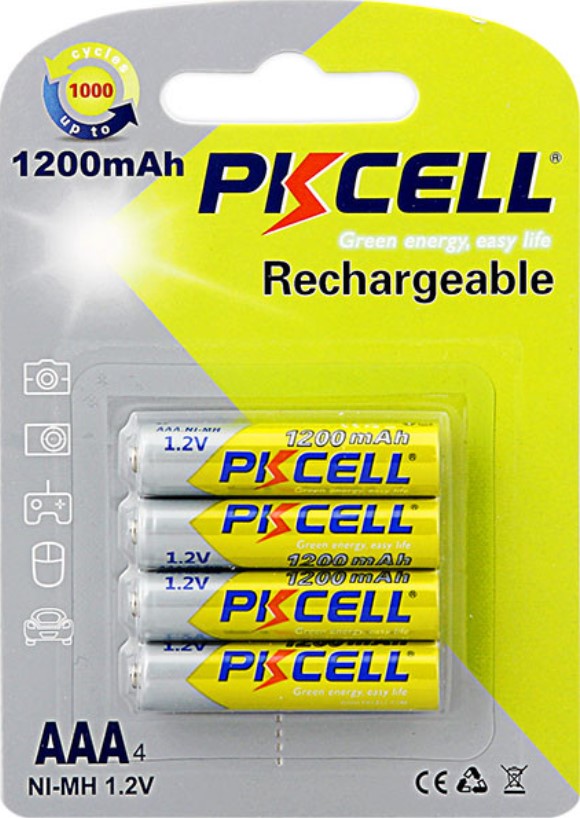 Батарейки типа ААА PkCell AAA 1200mAh, 1.2V Ni-MH, 4pcs/card