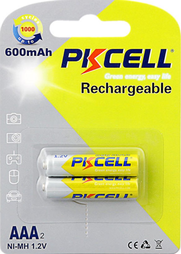 Батарейки типа ААА PkCell AAA 600mAh, 1.2V Ni-MH, 2pcs/card