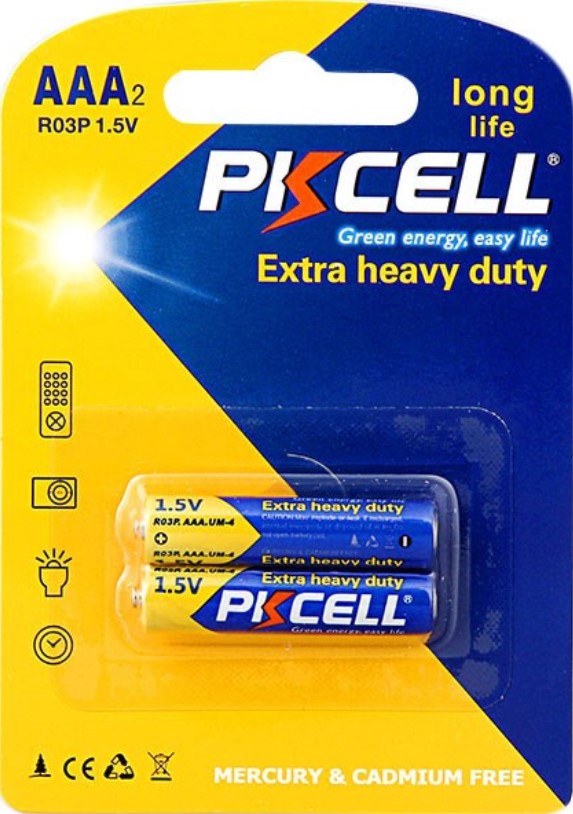 Характеристики батарейка PkCell AAA/HR3, 1.5V, Extra heavy duty, 2pc/card
