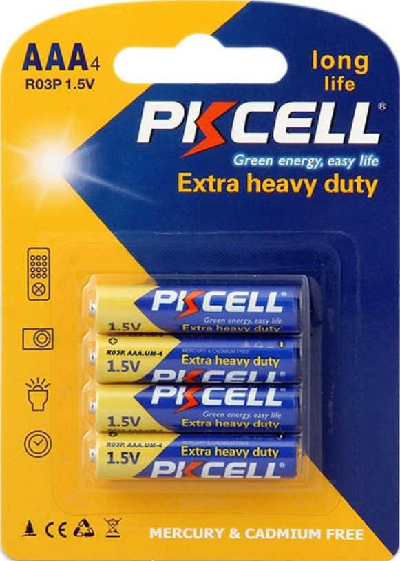Батарейки типа ААА PkCell AAA/HR3, 1.5V, Extra heavy duty, 4pc/card