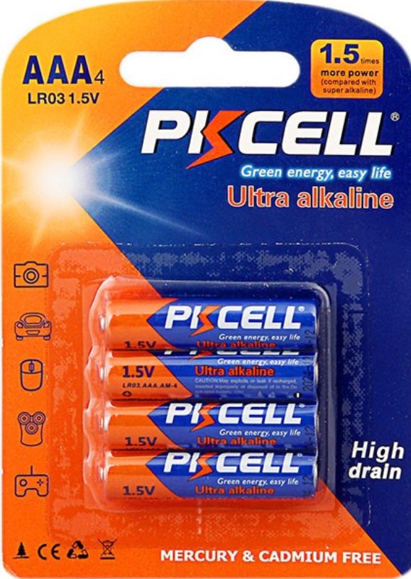 Батарейки типа ААА PkCell AAA/HR3, 1.5V, 4pc/card