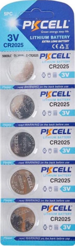 PkCell CR2025, 3.0V, Lithium, Blister/5pcs