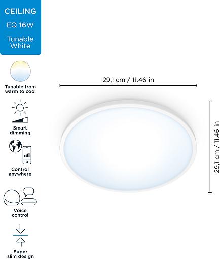 WiZ SuperSlim Ceiling 16W 2700-6500K Wi-Fi белый (929002685101) Габаритные размеры
