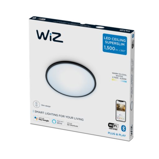 Світильник стельовий розумний WiZ SuperSlim Ceiling 16W 2700-6500K Wi-Fi чорний (929002685201) ціна 1999.00 грн - фотографія 2