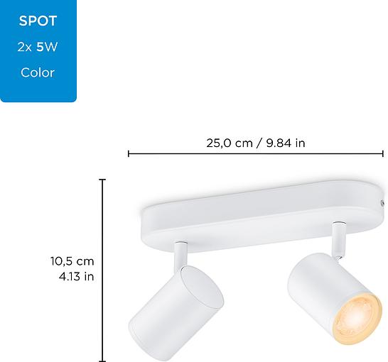 WiZ IMAGEO Spots 2х5W 2200-6500K RGB Wi-Fi белый (929002658801) Габаритные размеры