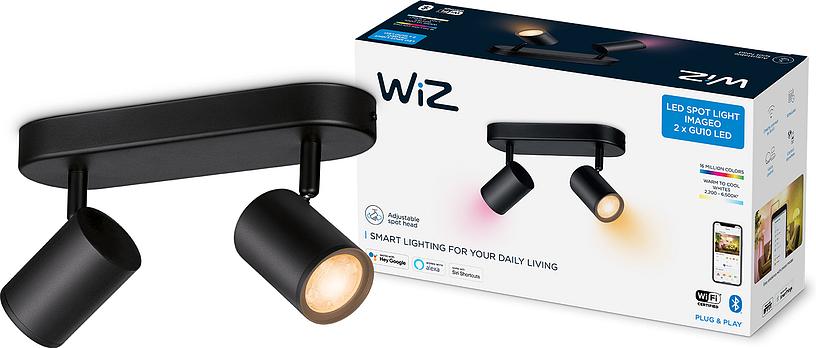 Світильник точковий накладний розумний WiZ IMAGEO Spots 2х5W 2200-6500K RGB Wi-Fi чорний (929002659101)