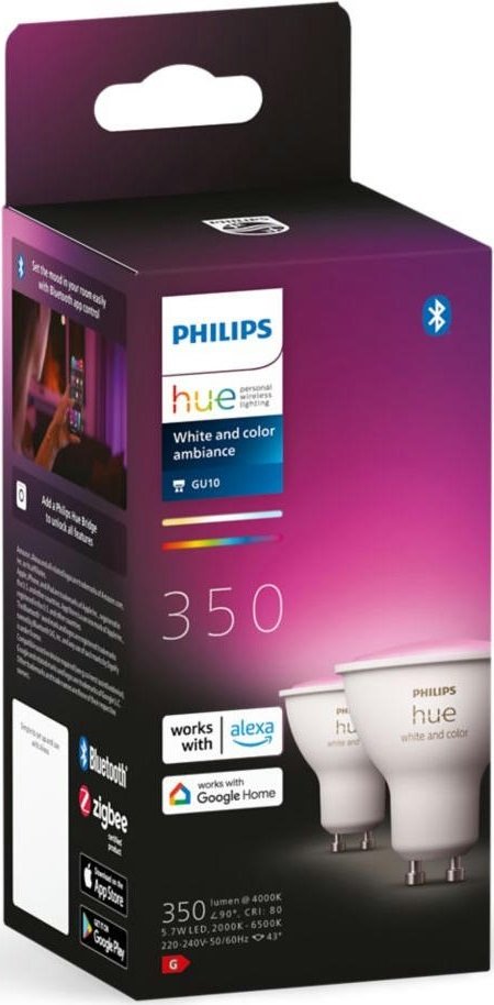 Розумна світлодіодна лампа Philips Hue GU10, 5.7W (50Вт), 2000K-6500K, RGB, ZigBee, 2шт (929001953112) огляд - фото 11