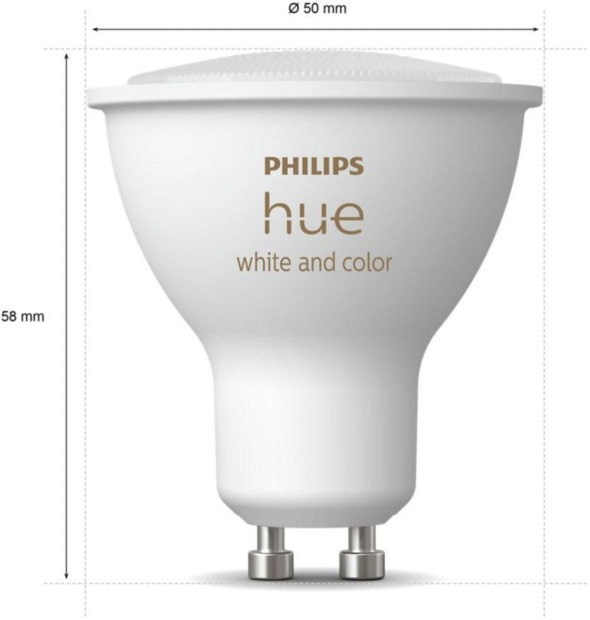 Philips Hue GU10, 5.7W (50Вт), 2000K-6500K, RGB (929001953111) Габаритні розміри