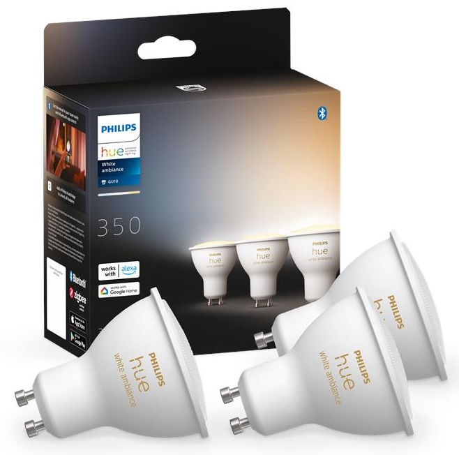 Умная светодиодная лампа Philips Hue GU10, 5W (50Вт), 2200K-6500K, Tunable white, ZigBee, 3шт. (929001953312) в интернет-магазине, главное фото