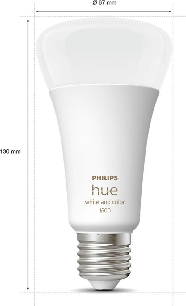Philips Hue E27, 15W (100Вт), 2000K-6500K, RGB, ZigBee (929002471601) Габаритні розміри