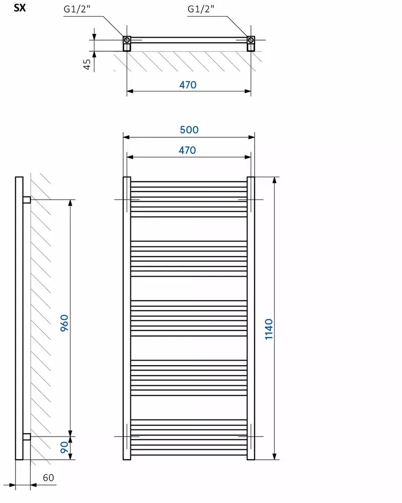 Terma Fiona 1140x430 Білий Габаритні розміри