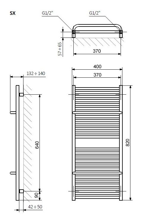 Terma Lima 820x400 Білий Габаритні розміри