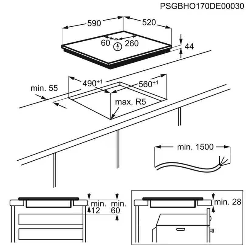 Electrolux FlexiBridge CIV654 Габаритные размеры