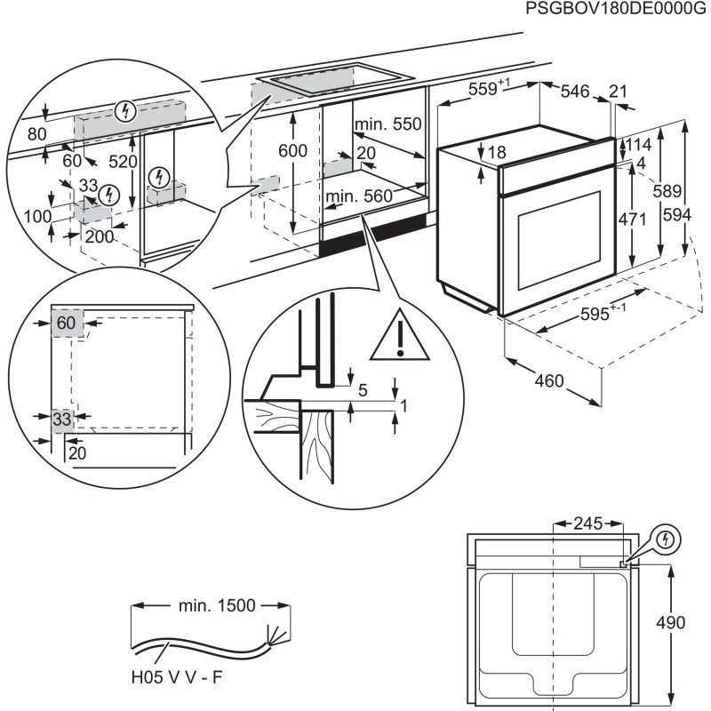 Electrolux KOEBP39WX Габаритні розміри