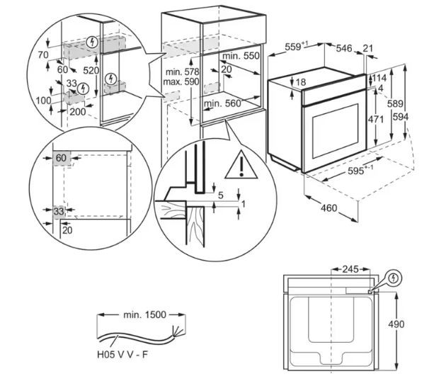 Electrolux EOB8S39WX Габаритні розміри