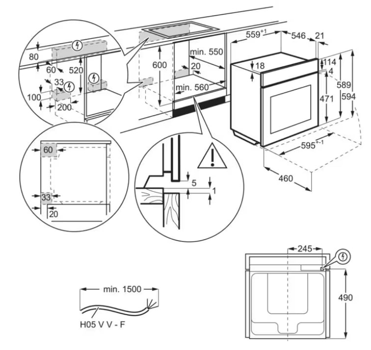 Electrolux EOE8P39WX Габаритні розміри