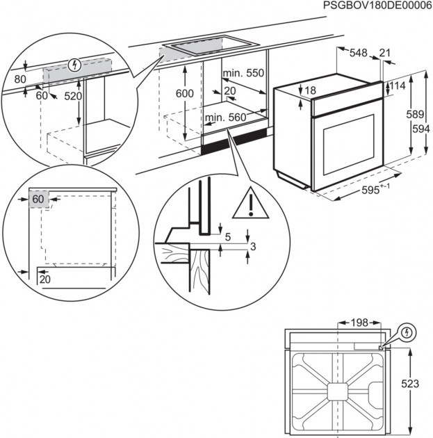 Electrolux OPEB2520V Габаритні розміри