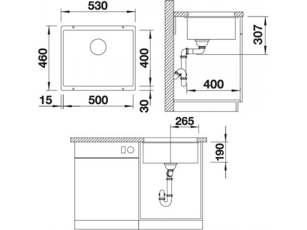 Blanco ROTAN 500-U Silgranit (526098) Габаритные размеры