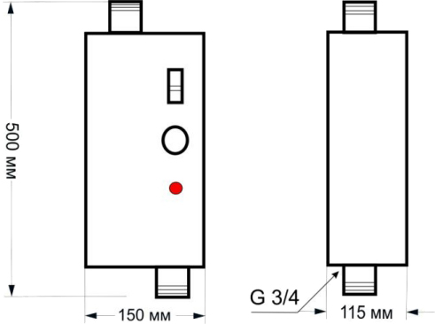 Neon WCE 2 кВт 220В капілярний термостат, силовий автомат (E12351) Габаритні розміри