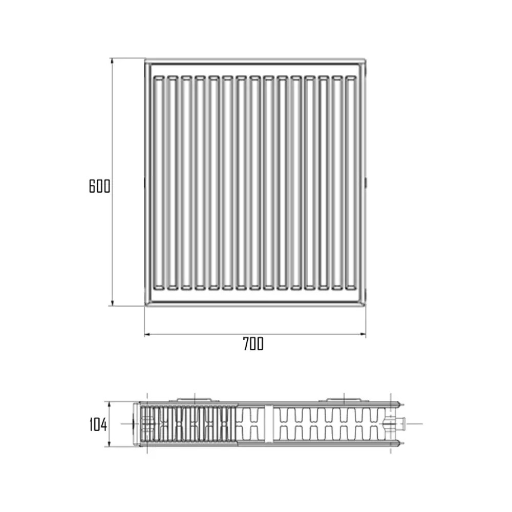 Aquatronic 22-K 600x700mm бокове підключення A22600700K Габаритні розміри