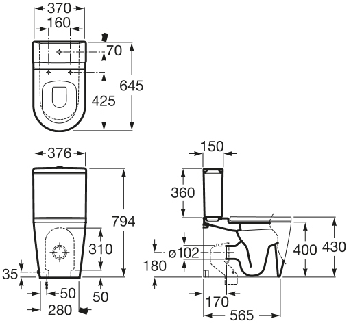 Roca Inspira Square A341520000 Габаритные размеры