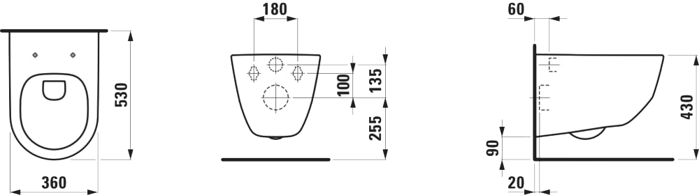 Laufen Pro Rimless H8669570000001, с сиденьем Slim Габаритные размеры