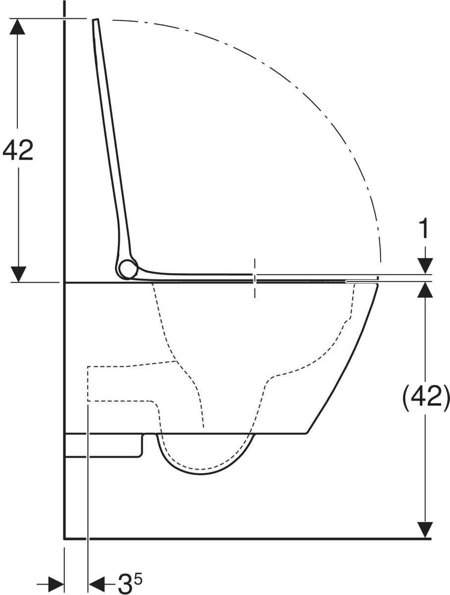 Geberit Smyle Square 500.685.01.1 Rimfree, з сидінням Soft Close (Sandwich) Габаритні розміри