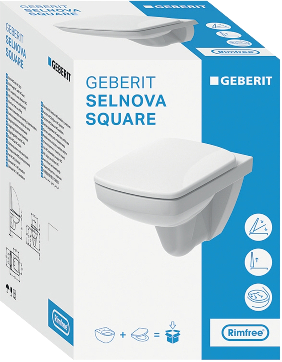 Унітаз підвісний Geberit SelNova Square 501.961.00.1 з сидінням Soft Close ціна 6191.81 грн - фотографія 2