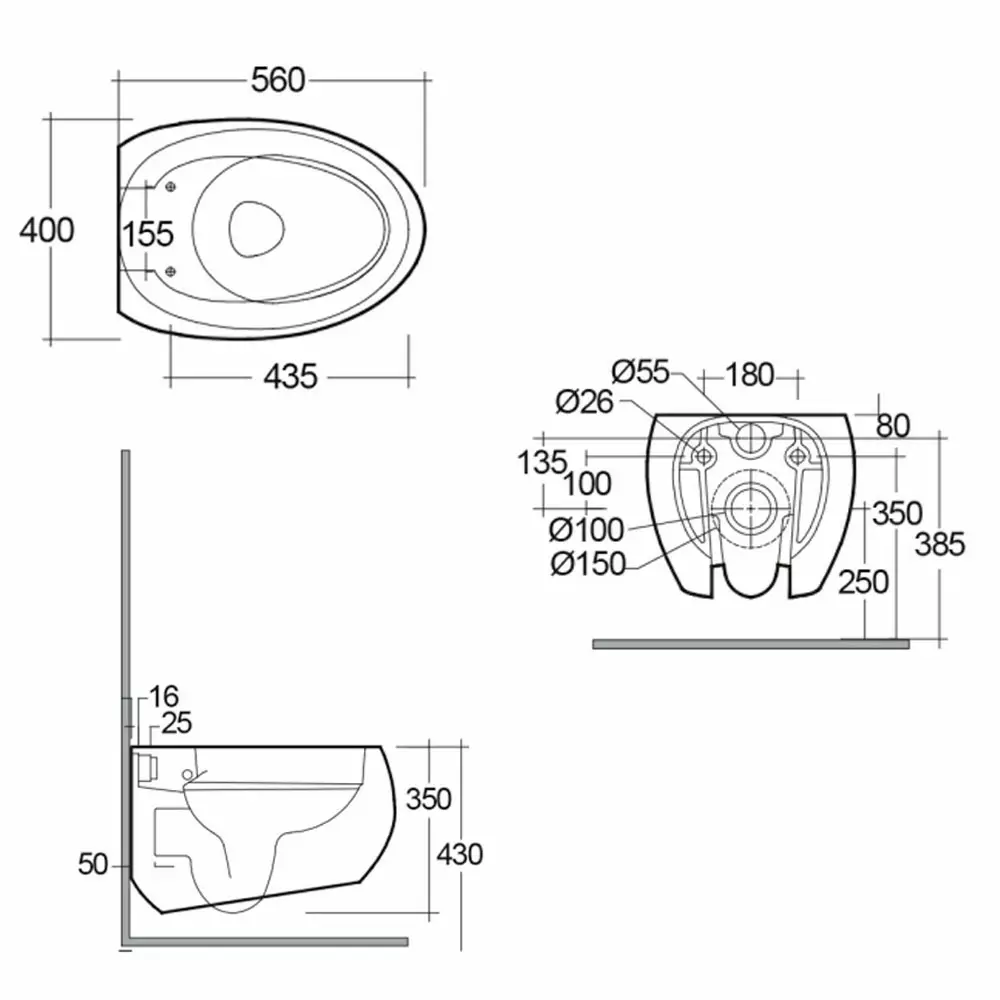 Rak Ceramics Cloud CLOWC1446AWHA + CLOSC3901WH Soft Close Габаритные размеры