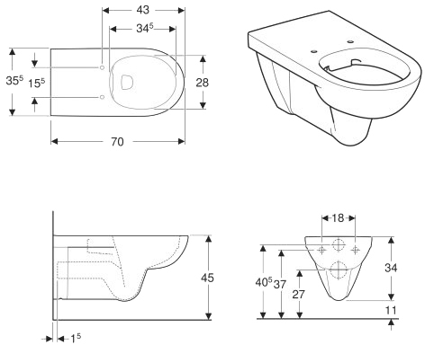 Geberit SelNova Comfort Rimfree 501.046.00.7 Габаритні розміри